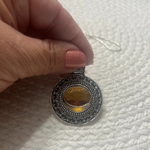 Gorgeous DEEP CITRINE FILIGREE Handmade Sterling 925 Pendant/Chain #921D - Picture 2 of 3